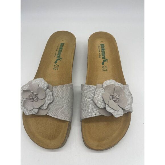 BioNatura Women Gray Textured Leather Platform Slide Sandal Size 41 (9.5) - Picture 3 of 8